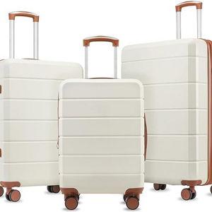 Luggage Sets 3 Piece, Expandable Hardshell Suitcase with TSA Lock & Silent Spinner Wheels, Lightweight Hardside Travel Suitcase Set for International Trips (20/24/28 in, White)