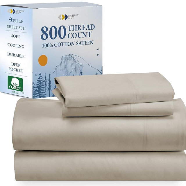 California Design Den Extra Deep Pocket King Sheet Set, Luxury 800 Thread Count Sheets King, 100% Cotton Sateen, 4-Pc Bedding Set, Cooling & Softer Than Egyptian Cotton Sheets - Beige