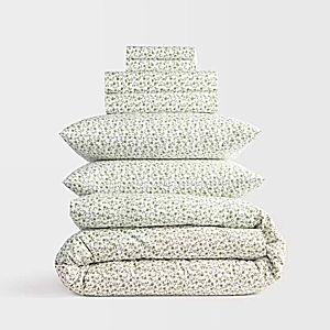 Classic Organic Percale Deluxe Bedding Bundle in Green Florette