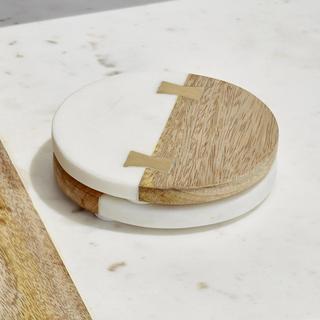 Wood and Marble Coasters, Set of 4