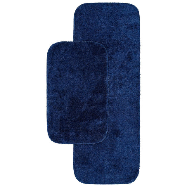 2pc Traditional Nylon Washable Bathroom Rug Set Navy - Garland Rug