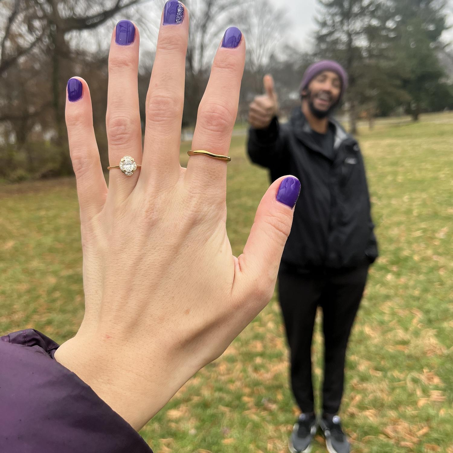 Thumbs up all around for becoming fiancées.