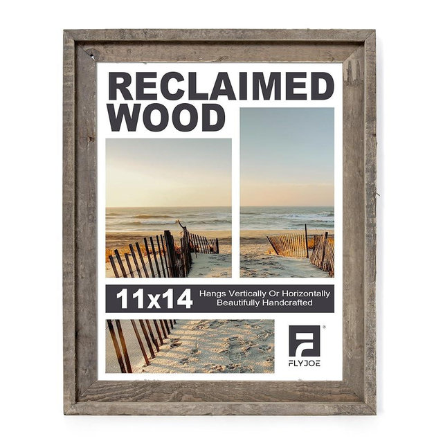 Rustic 11x14 Picture Frame, Reclaimed Barnwood Frame with Tempered Glass, Distressed Gallery Frame Set, Mounting or Table Display for Photos Posters