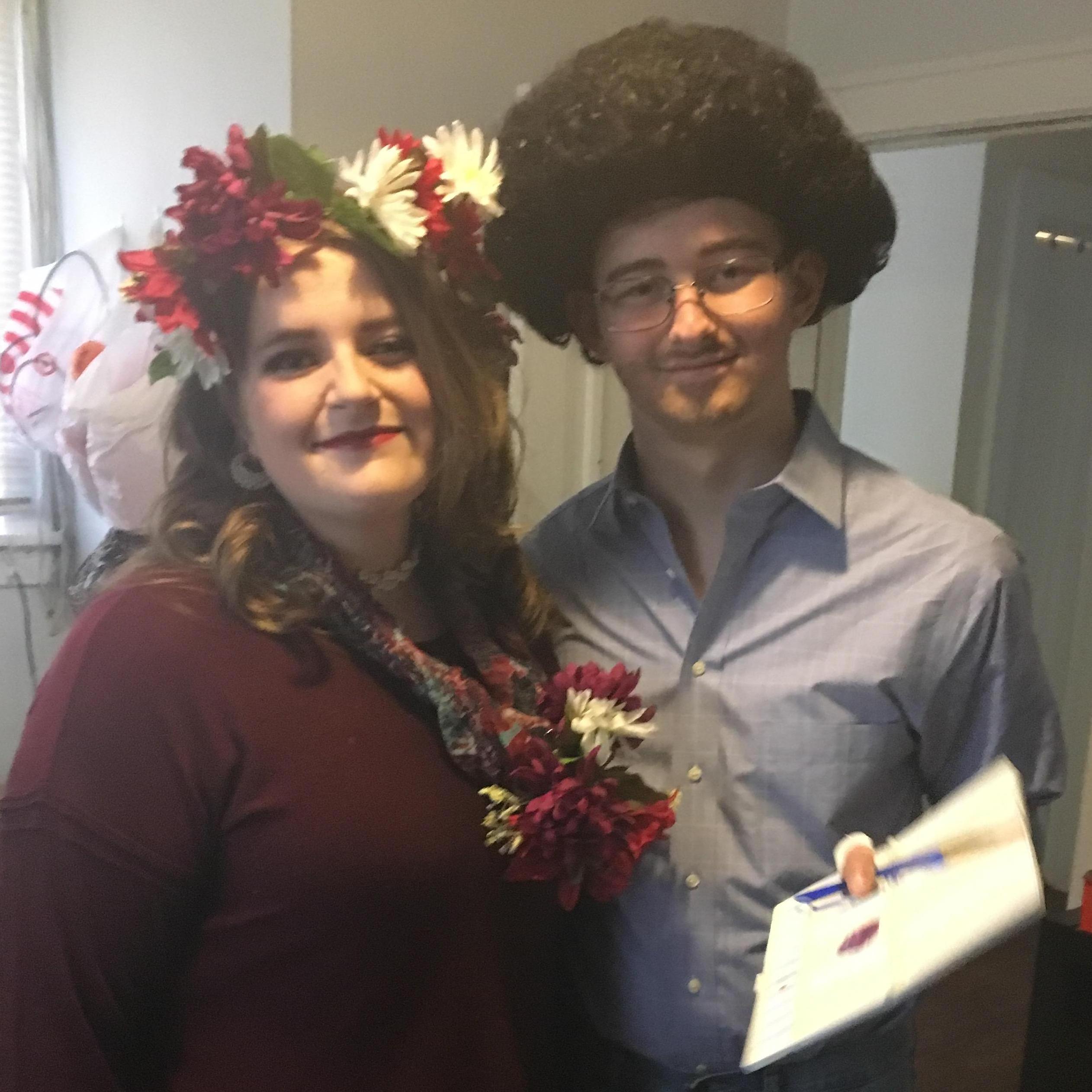 Sophomore year Halloween party as bob ross and a happy little tree!