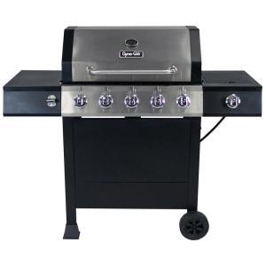 5-Burner Open Cart LP Gas Grill in Stainless Steel and Black with Side Burner