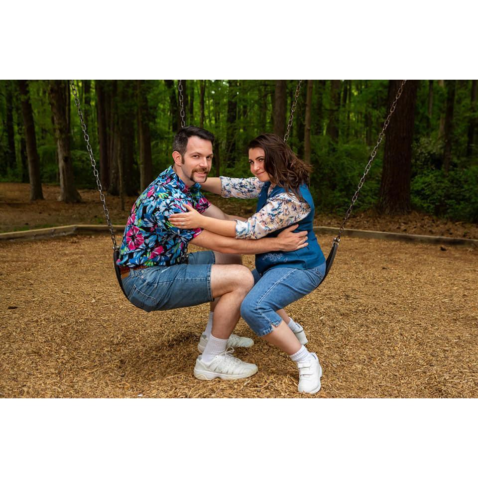 Our 90s-inspired engagement shoot. It's the facial hair and denim for us.