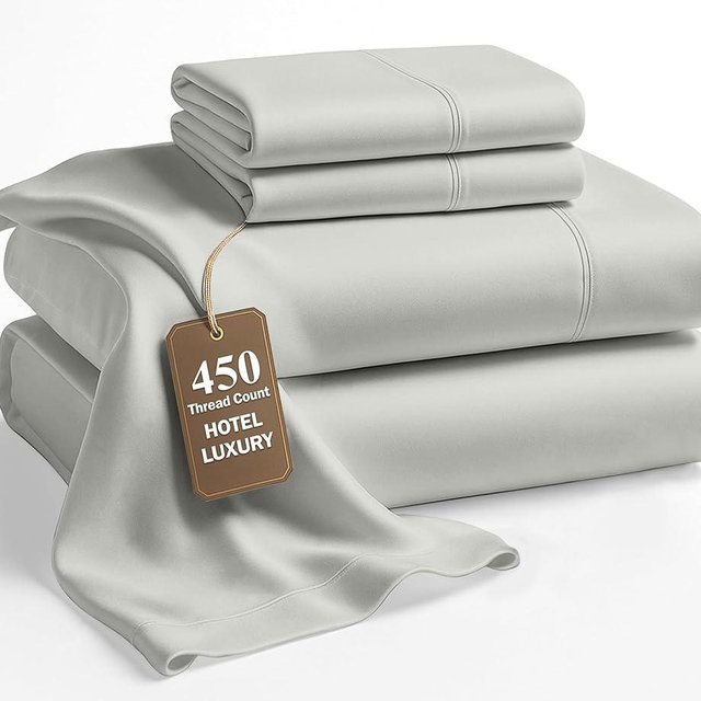 LANE LINEN Full Bed Sheets Set – 450 Thread Count Cooling Cotton Sheets, Soft & Comfy Sateen Weave, 15” Deep Pocket Fully Elasticized Fitted Sheet, Machine Washable, Moonstruck