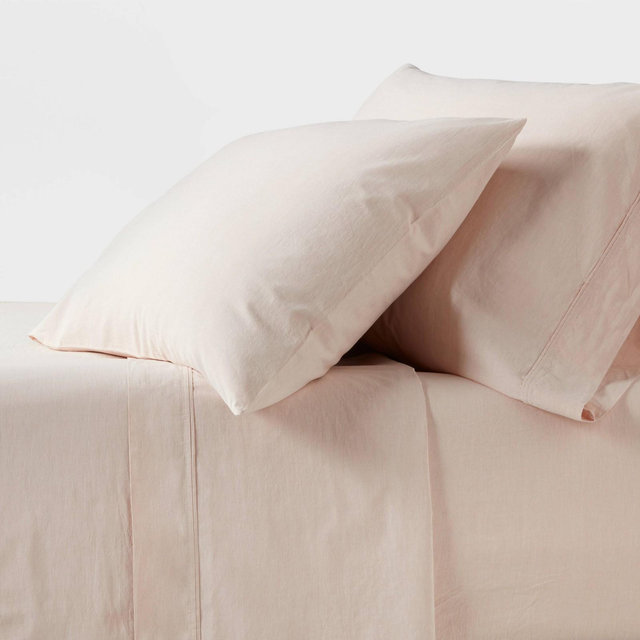 Full 250 Thread Count Organic Percale Sheet Set Peach Chambray - Threshold™