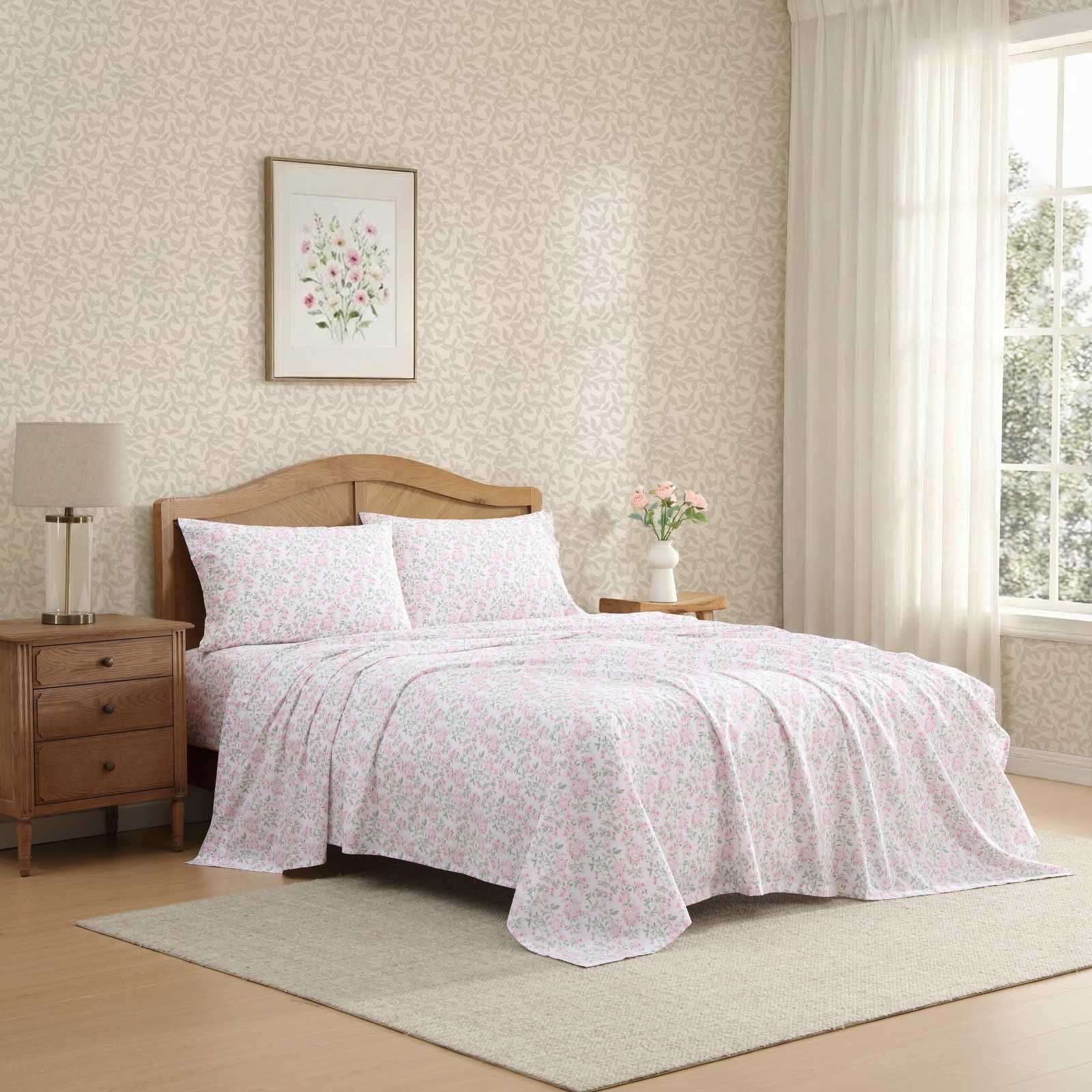 Laura Ashley, Blossom Bliss Printed Cotton Percale 4-Piece Sheet