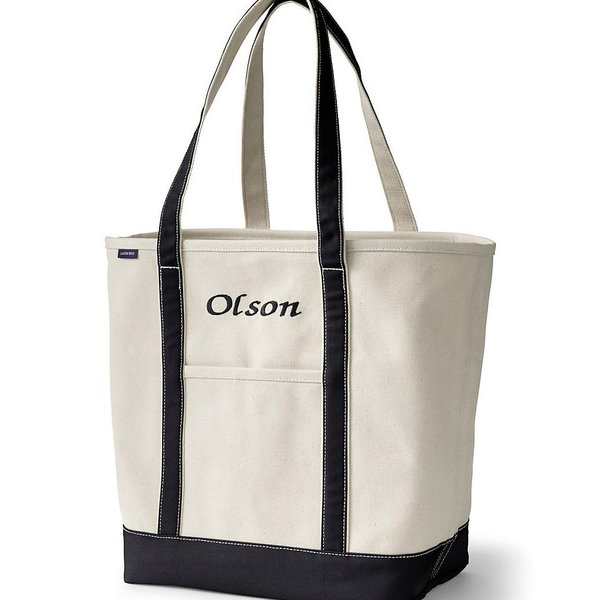 Lands’ End Large Natural 5 Pocket Open Top Canvas Tote Bag