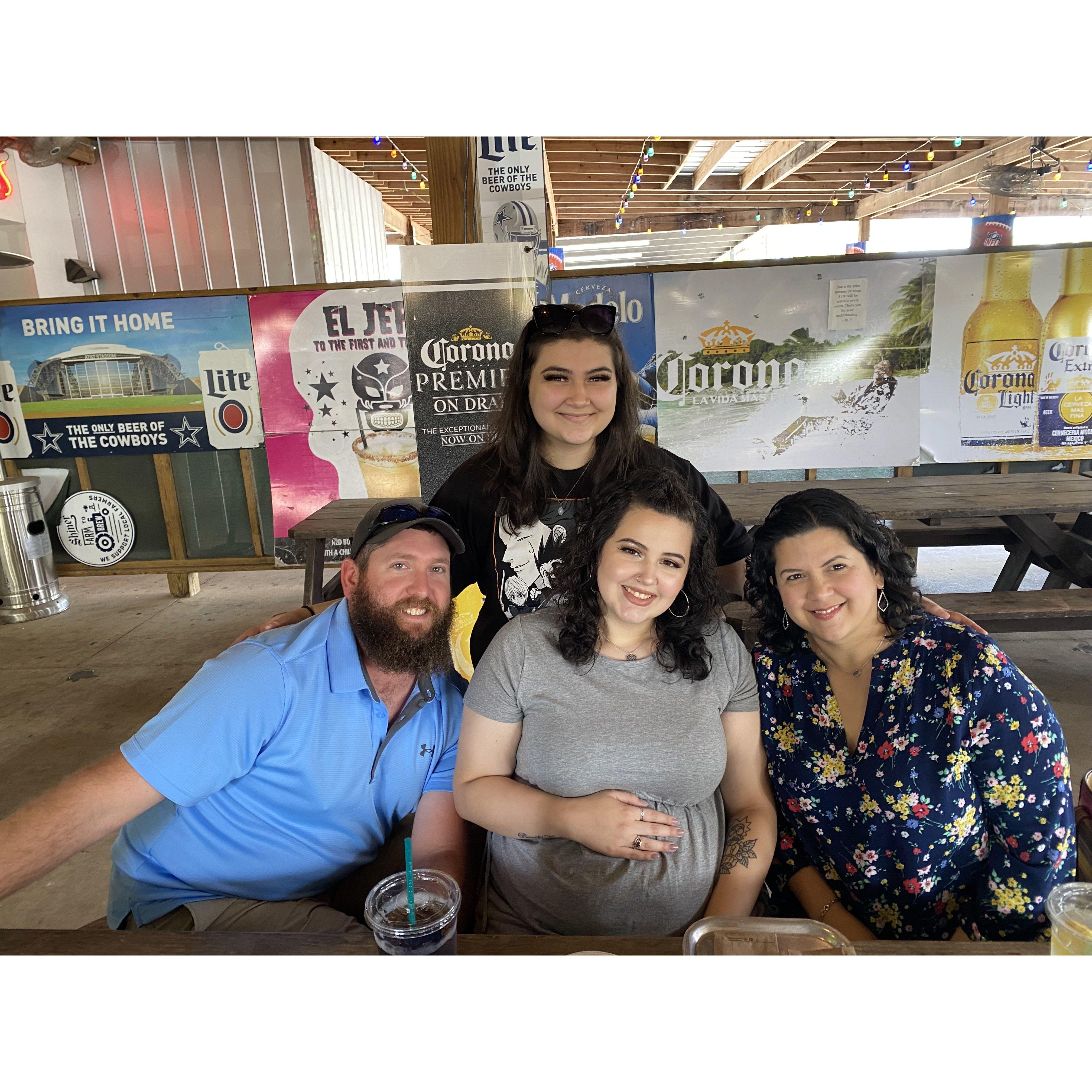 Hel's stepdad, mom, and sister celebrating our family's future grandbaby/nephew gender reveal. 2022
