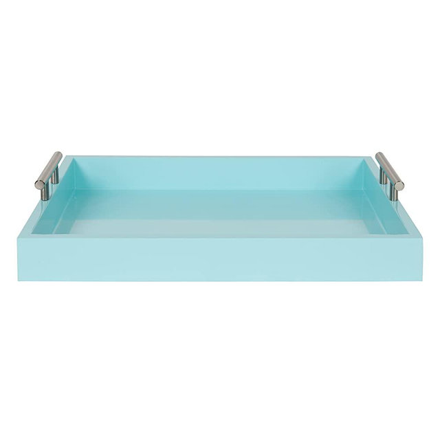 Kate and Laurel - Lipton Decorative Tray with Polished Silver Metal Handles, Pastel Teal