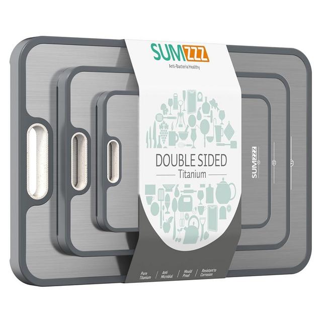 Titanium Cutting Board for Kitchen, Cutting Board Set Double Sided Food Grade, Pure Titanium and Wheat Straw PP, Easy to Clean[18”*12.5”+15.5”*10.5”+12”*8.5”]