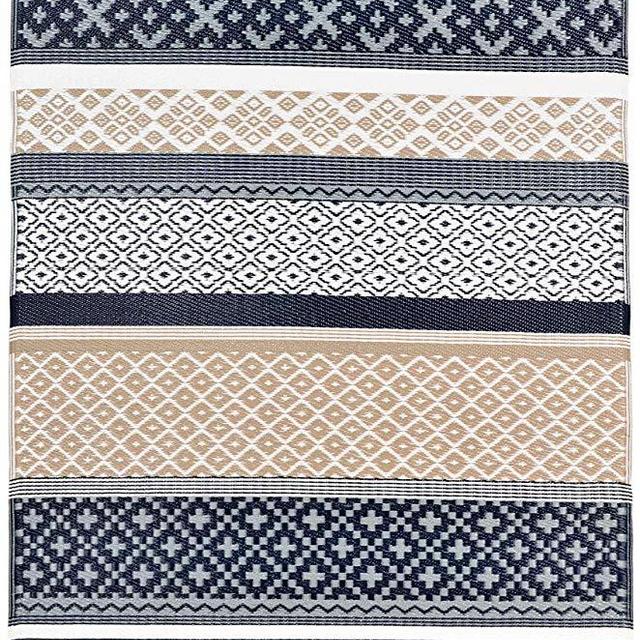 Lightweight Outdoor Reversible Durable Plastic Rug (5x8, Prime Navy/Taupe)
