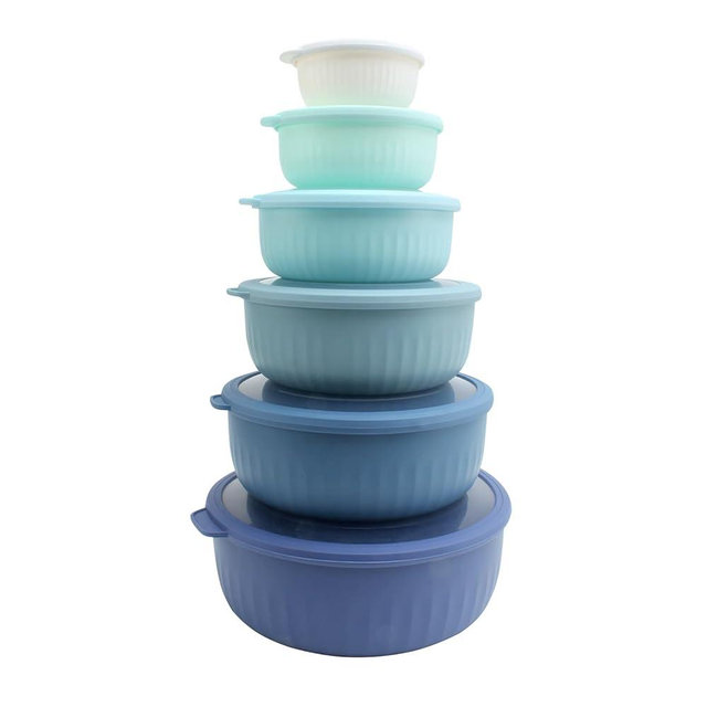 COOK WITH COLOR Prep Bowls with Lids- Wide Mixing Bowls Nesting Plastic Small Mixing Bowl Set with Lids (Blue)