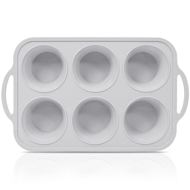 Vnray Jumbo Silicone Muffin Pan with Metal Frame, Non Stick Silicone Cupcake Pan with Handles 6 Cup, BPA Free Silicon Muffin Tin Tray Extra Large for baking, egg bites, Cupcake Mold Light Grey