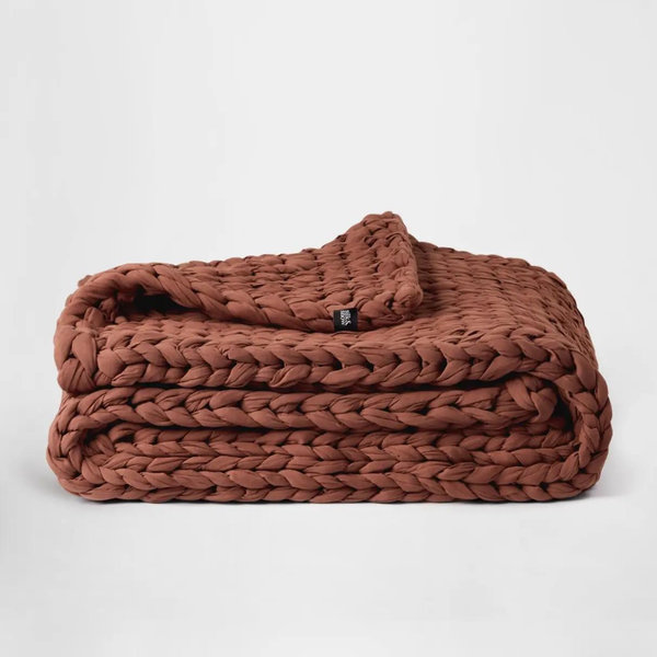 Hand Knitted Weighted Blanket – Natural - 15 lbs, Terracotta