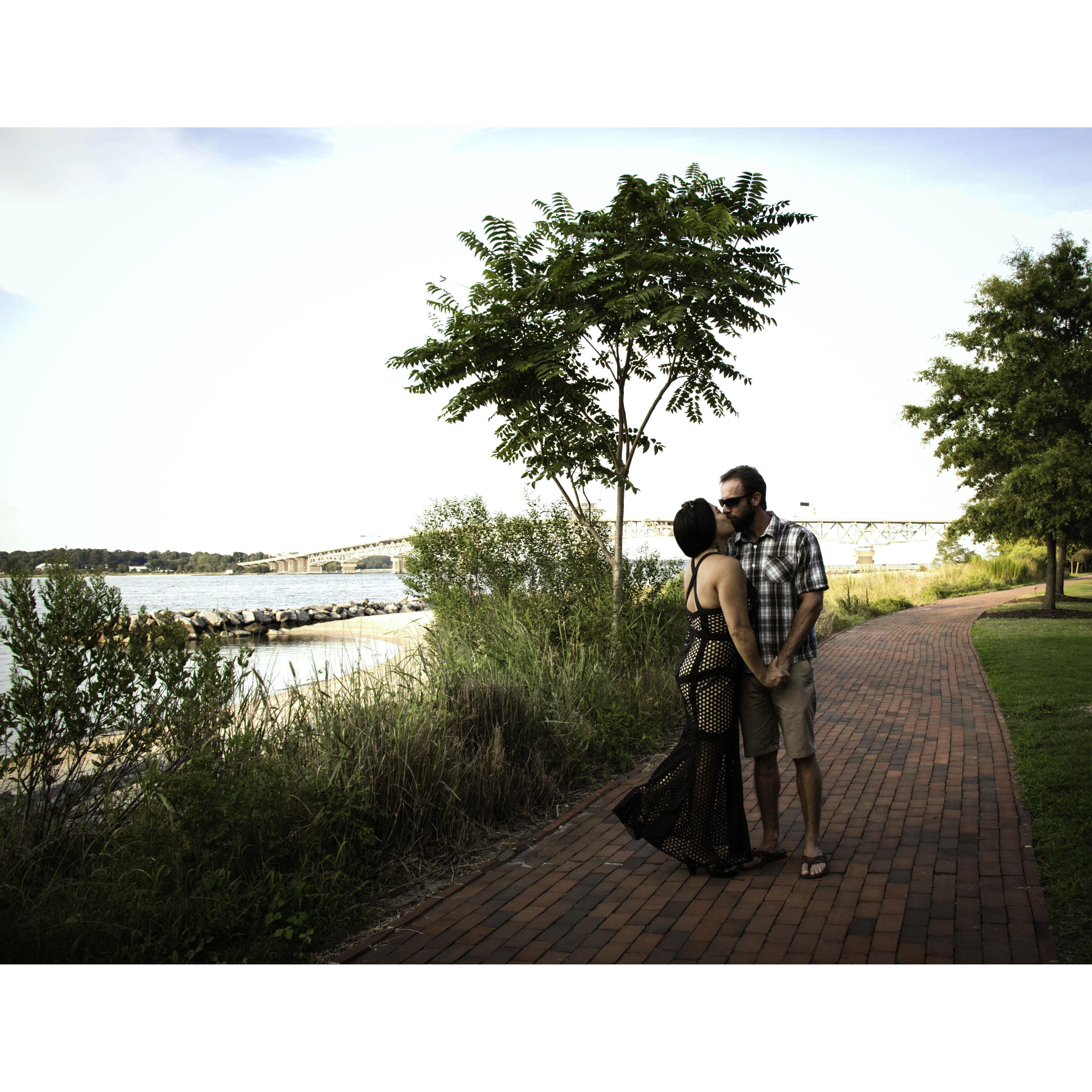 We did our own portraits for our engagement photo shoot at Yorktown Beach, VA. in June 2018