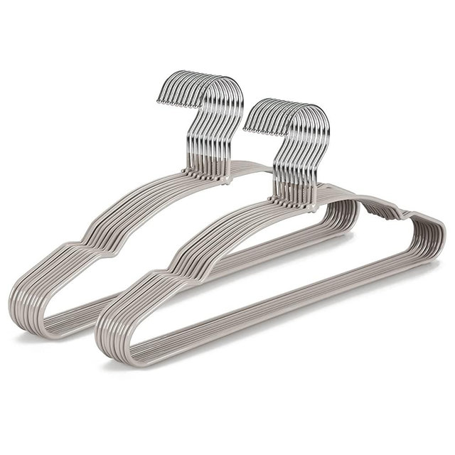 TOPIA HANGER Non-Slip Hanger, Adult Space Saving Metal & Rubber Coating Clothes Hangers, Laundry Metal Hangers, Grey Suit Hangers 20 Pack, CT12G