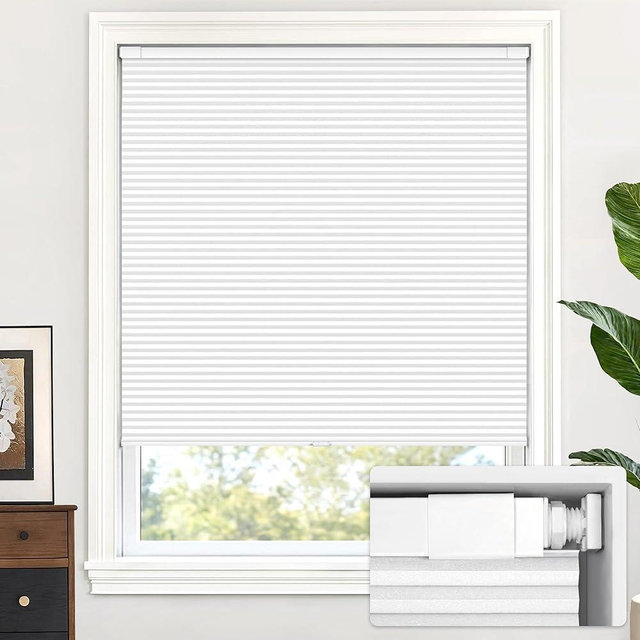 LazBlinds Cordless Cellular Shades, No Tools No Drill Blackout Honeycomb Shades Pleated Blinds for Windows, 29'' W x 36'' H, Silver White