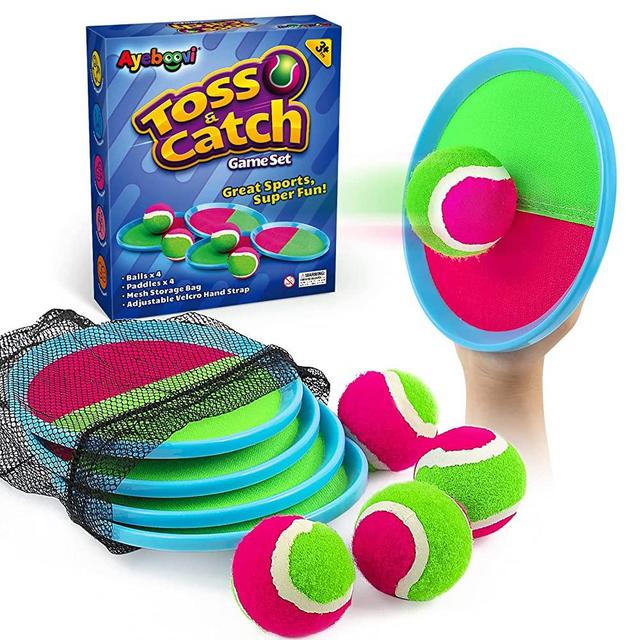 Ayeboovi Toss and Catch Ball Set Kids Toys Outdoor Games for Kids Outside Toys Beach Toys Camping Games Indoor and Yard Game for Kids and Family (4 Mitts & 4 Balls)