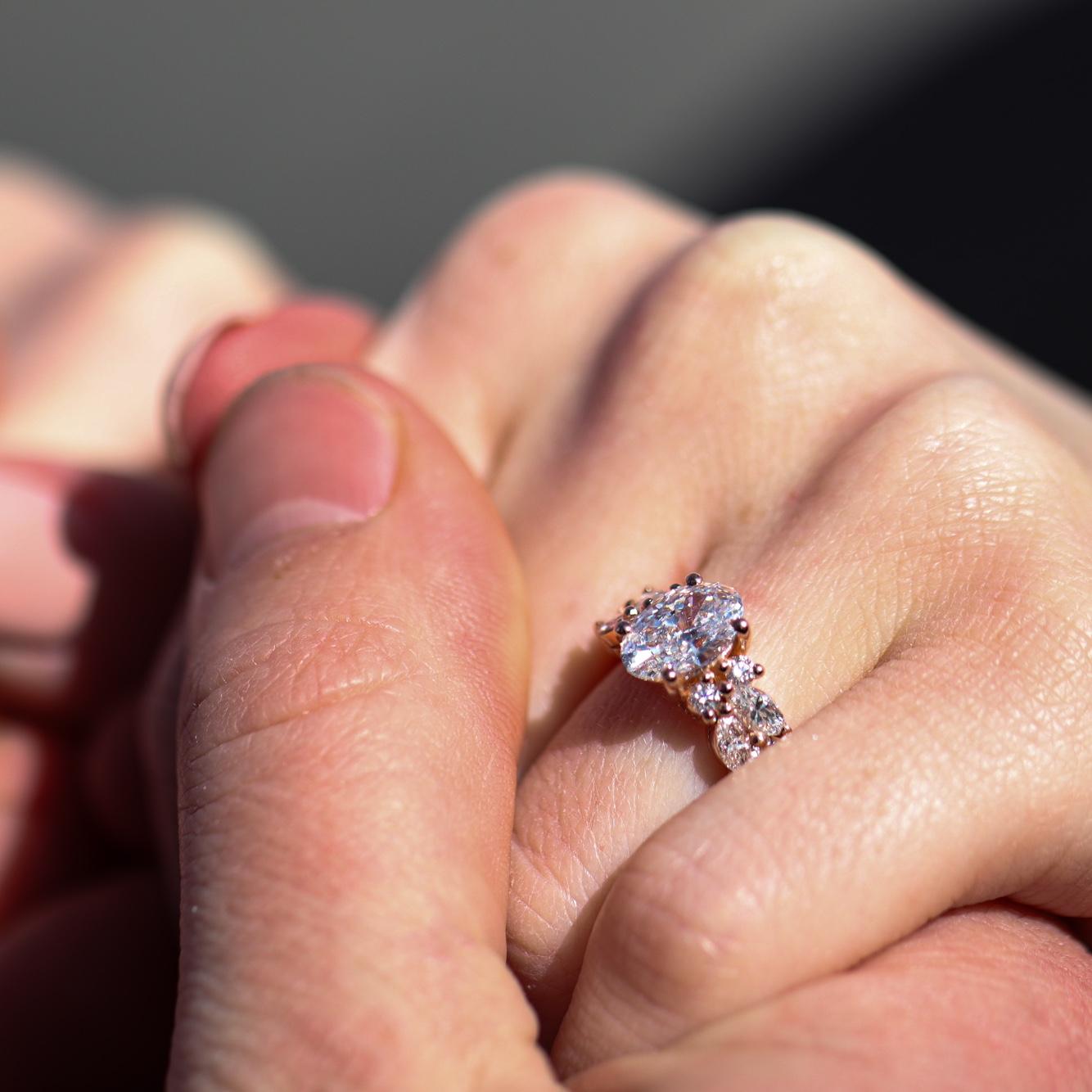 James did a really good job picking out a ring and it looks really pretty on Emily's hand. Both really like looking at it.