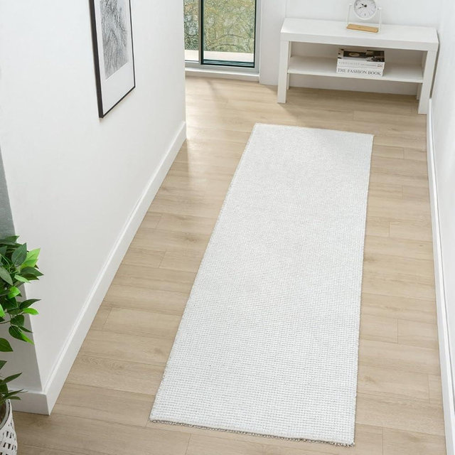 LUXE WEAVERS Machine Woven White 2x7 Runner Rug, Indoor Stain-Resistant Fringed Carpet