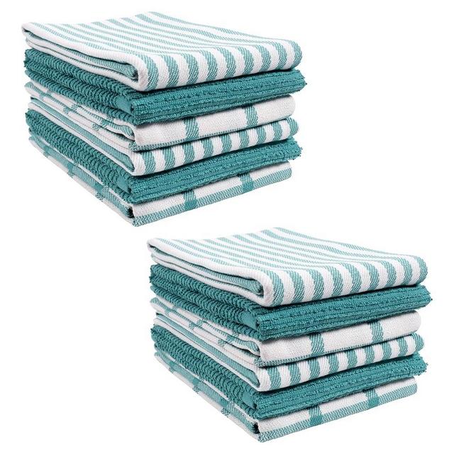 KAF Home Premium Kitchen Towels (18" x 28"), Large 100% Cotton, Flat & Terry Absorbent Dish Towel Set (Teal, 18 x 28-12 Pack)