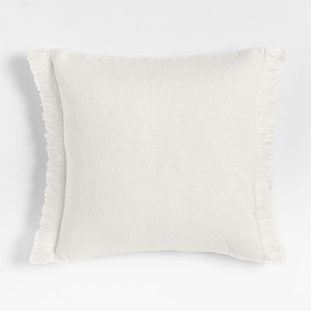 Casual Textured Fringe 23"x23" Arctic Ivory Throw Pillow with Feather Insert