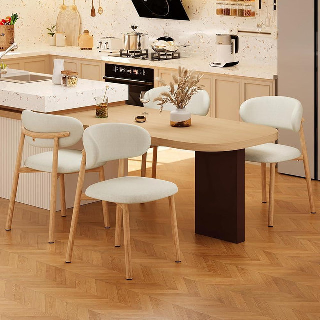 JCAJCA Kitchen Dining Chairs Set of 4 Modern Soft Linen Farmhouse Dining Room Chair with Metal Legs, Beige/Original