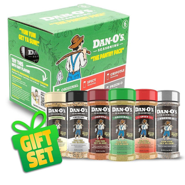 Dan-O's Seasoning Pantry Pack - Small 6 bottle Combo - Original, Spicy, Chipotle, Crunchy, Cheesoning and Preem-O - All Purpose Seasonings