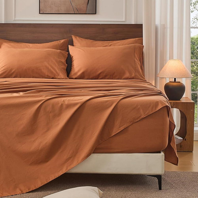 Bedlifes 100% French Linen Sheets King Size 18-24" Extra Deep Pocket 4-Piece Set Breathable & Moisture-Wicking,Soft & Durable Sheets for Thick Mattresses(Brown)