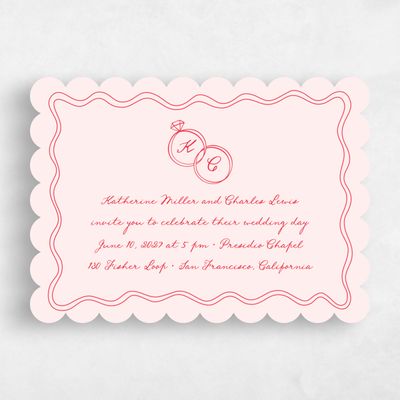 Pink Scalloped Wedding Invitation - Cara Landscape