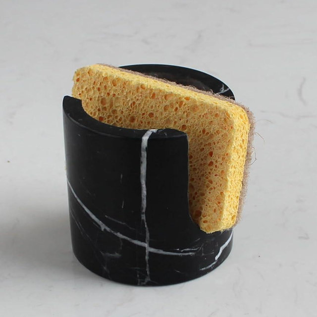 Natural Black Marble Sponge Holder for Kitchen Counter, Drying Rack, Sponge Caddy for Sink Organizer