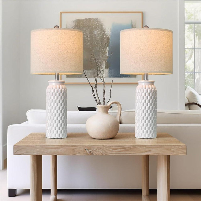 USumkky 27" White Modern Ceramic Living Room Lamps Bedside Lamp Set of 2 for Bedroom Decor Farmhouse Table Lamp for Living Room Office Dorm