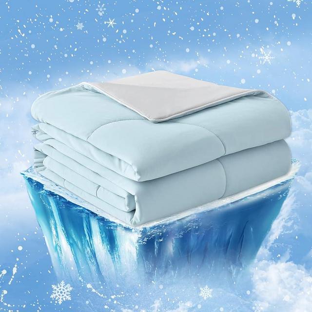 Cozy Bliss Cooling Comforter King Size, Cooling Blankets for Hot Sleepers and Night Sweats, Gray Blue Summer Comforter for King Size Bed, Breathable Soft Lightweight Silk Smooth