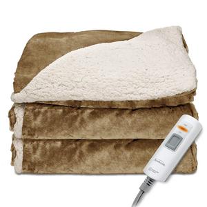 Sunbeam Reversible Sherpa/RoyalMink Heated Throw Blanket with EliteStyle II Controller, Honey,