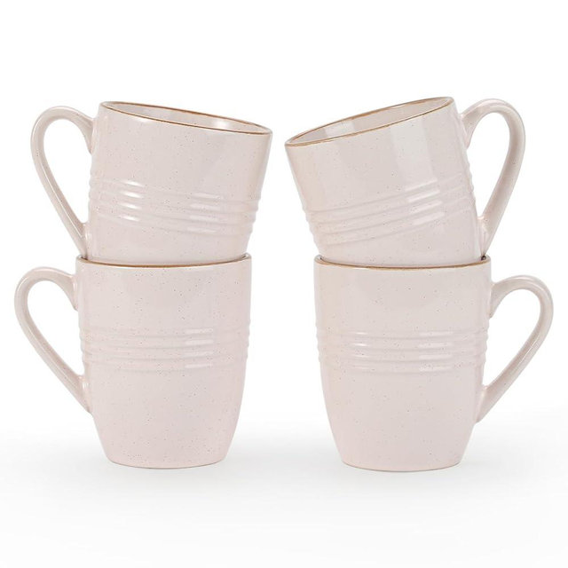 famiware Jupiter Coffee Mugs Set of 4, 14 OZ Coffee Mug, Microwave and Dishwasher Safe, Coffee Cups with Handle for Coffee, Tea, Cocoa, Milk, Light Pink