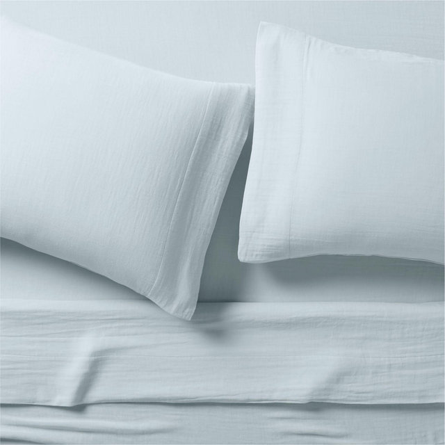 Supersoft Organic Cotton Gauze Pale Blue Queen Bed Sheet Set