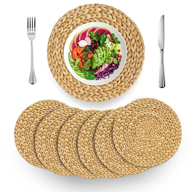 (4 Sizes: 12"-13"-14"-15") BARIEN Woven Placemats Round Set of 6, Natural Water Hyacinth Weave Placemat for Dining Table, Large Handmade Woven Placemats Heat Resistant Non-Slip (13" - Set of 6)