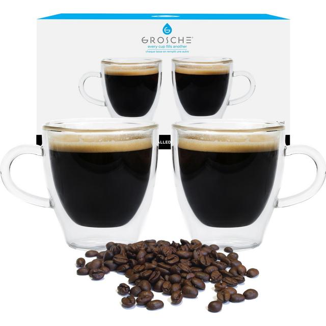GROSCHE TURIN Double Walled Glass Espresso Cups -Set of 2, 4.7 fl oz / Double Shot