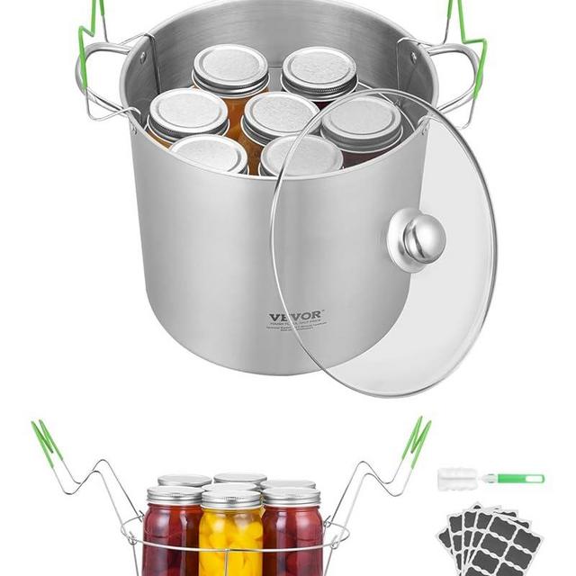 VEVOR 21 QT Canning Pot with Rack and Lid, Stainless Steel Waterbath Canner with Dual Handle and Glass Lid, Compatible with All Cooktops: Induction, Gas, Electric, Glass, Ceramic, Halogen