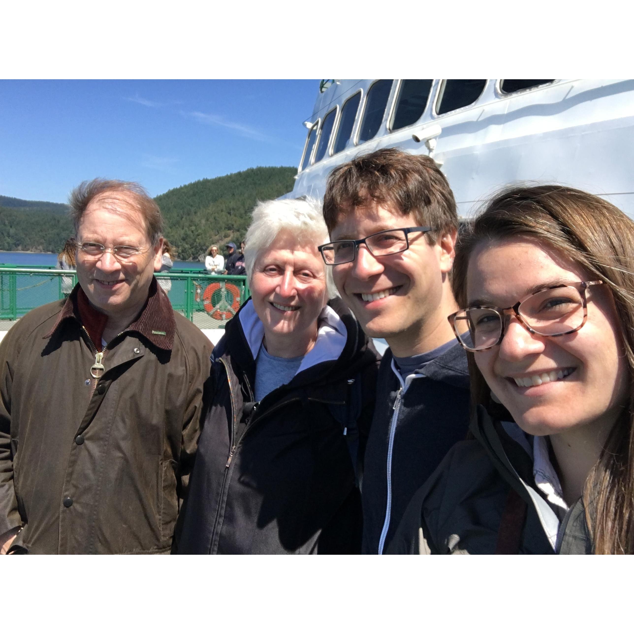 John, Celia, David and Alli on the ferry to Friday Harbour