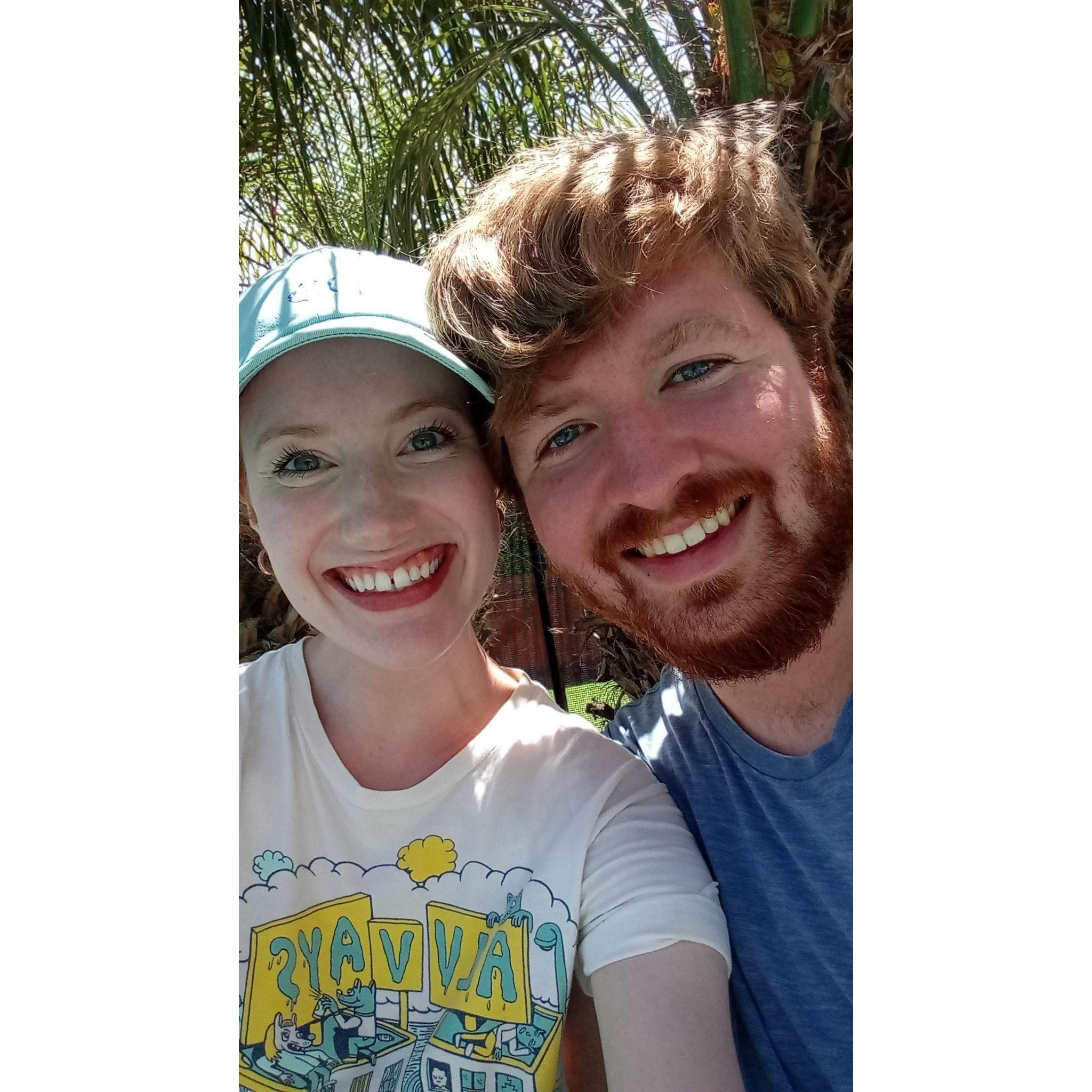 Amy & WIlliam out by the pool on a Brooks family vacation to San Diego.