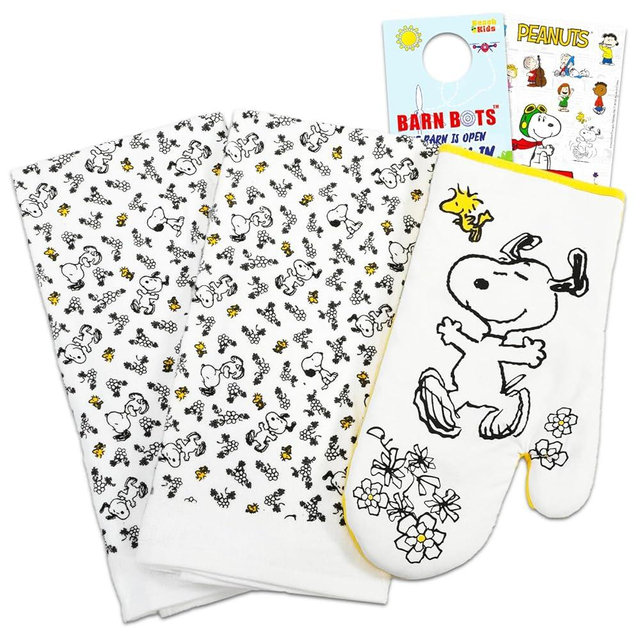 Snoopy Kitchen Supplies Set - Bundle with Snoopy Pot Holder, Oven Mitt, Hand Towel Plus Stickers, More | Peanuts Kitchen Accessories for Men, Women
