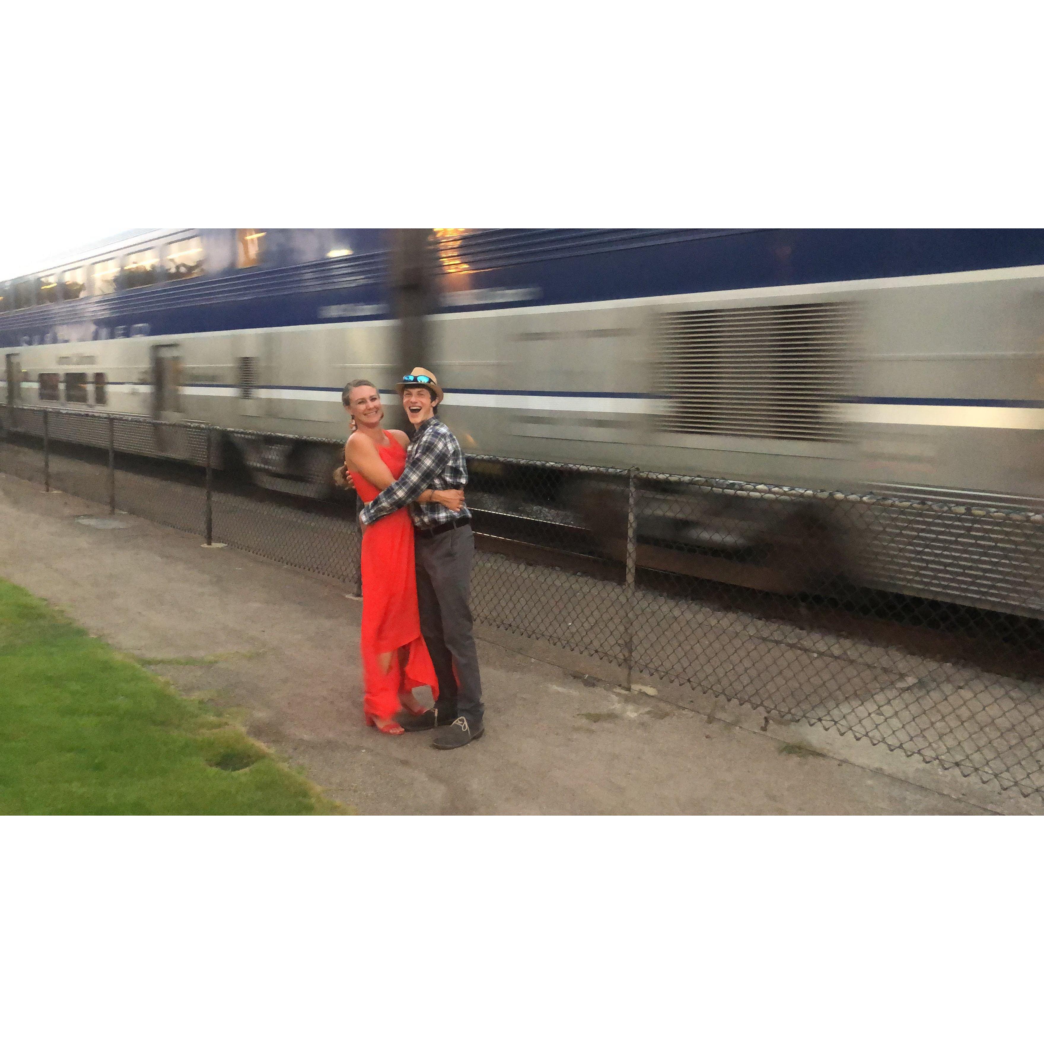 By the train station at our tiny wedding "rehearsal" dinner