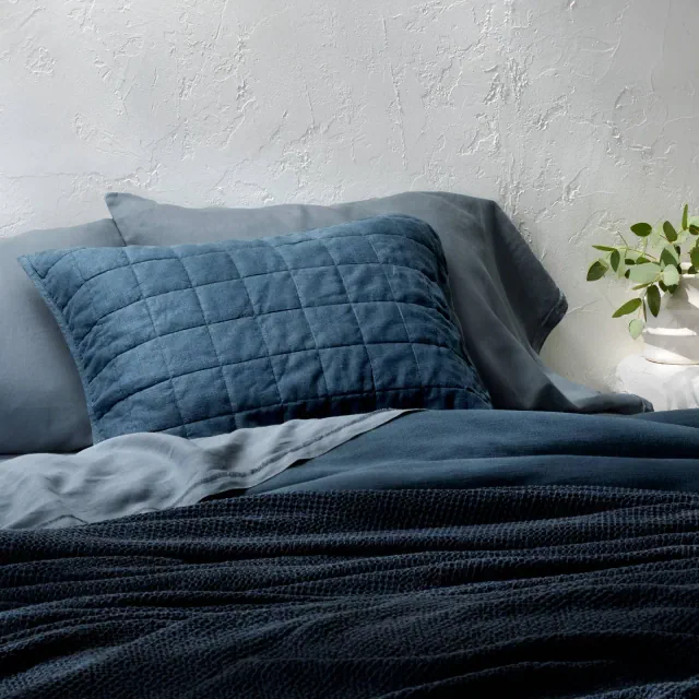 King Heavyweight Linen Blend Quilt Sham Dark Mineral Blue - Casaluna™