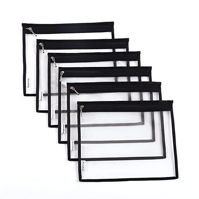 Augbunny Multi-Purpose Water Resisitant Clear PVC Organizer Bag Pouch with Zipper Closure 6-Pack