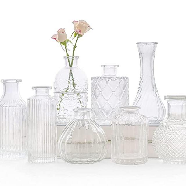 Glass Bud Vase Set of 10 - Small Vases for Flowers, Clear Bud Vases in Bulk, Cute Glass Vases for Centerpieces, Mini Vintage Vase for Rustic Wedding Decorations, Home Table Flower Decor