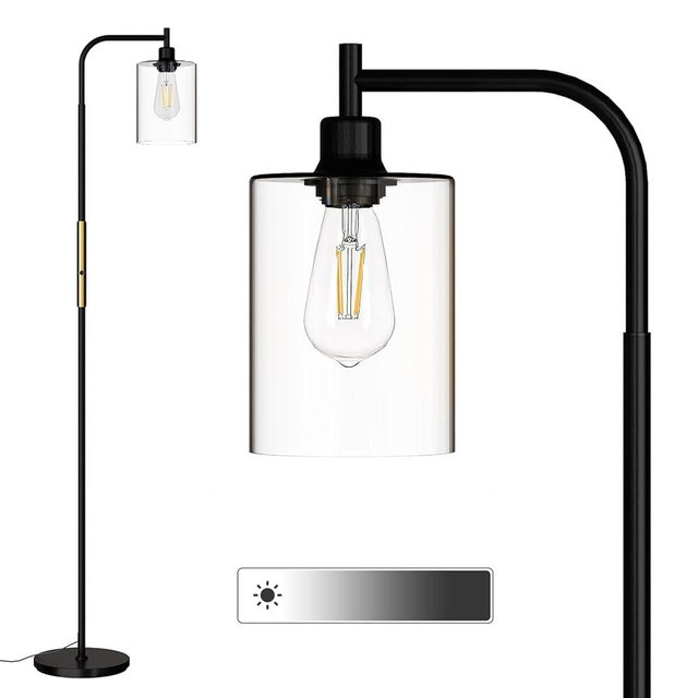 addlon Floor Lamps for Living Room with Glass Shade, dimmable Floor lamp Industrial lamp with Bright LED Bulb, Standing lamp for beroom, Tall Pole Lamps Office - Black & Gold